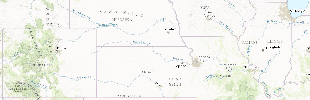 A map of 6 states that include Colorado, Nebraska, Kansas, Iowa, Missouri, and Illinois.