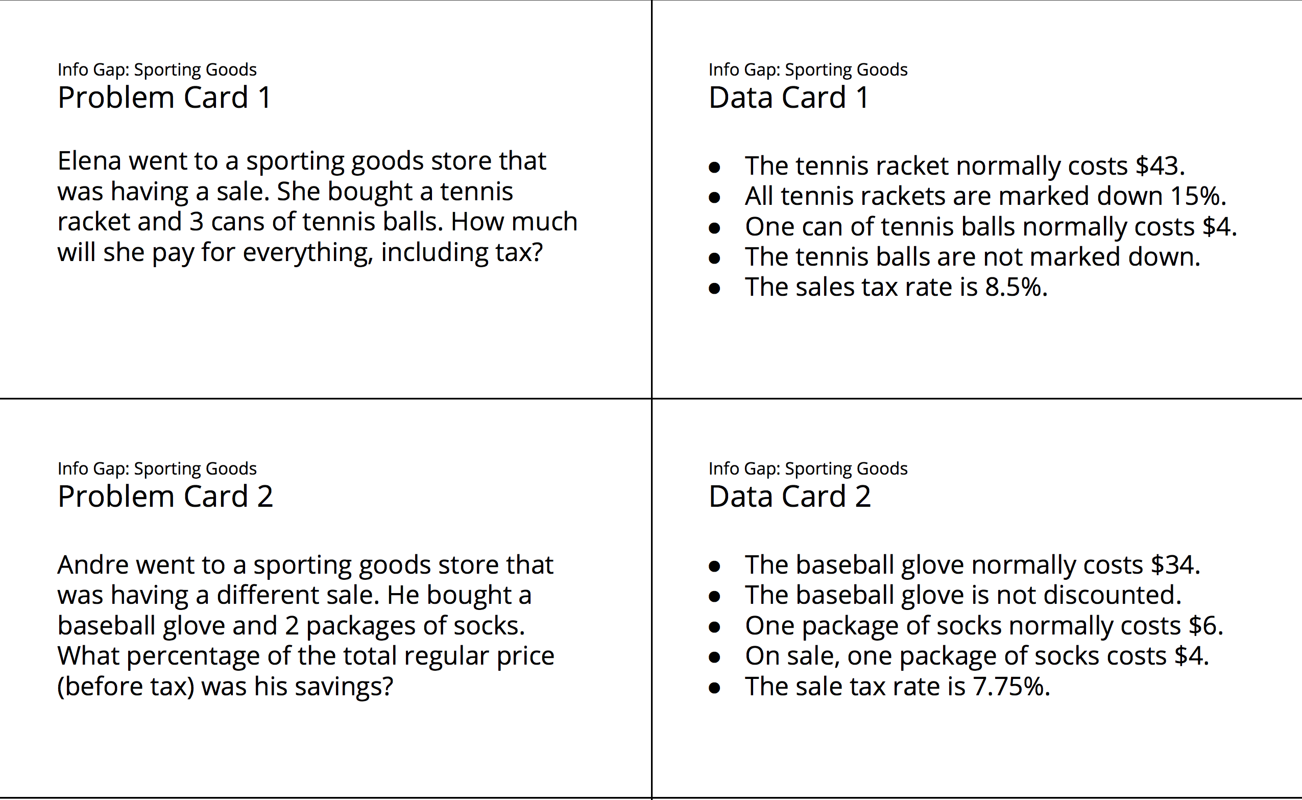 Info Gap. Sporting Goods.