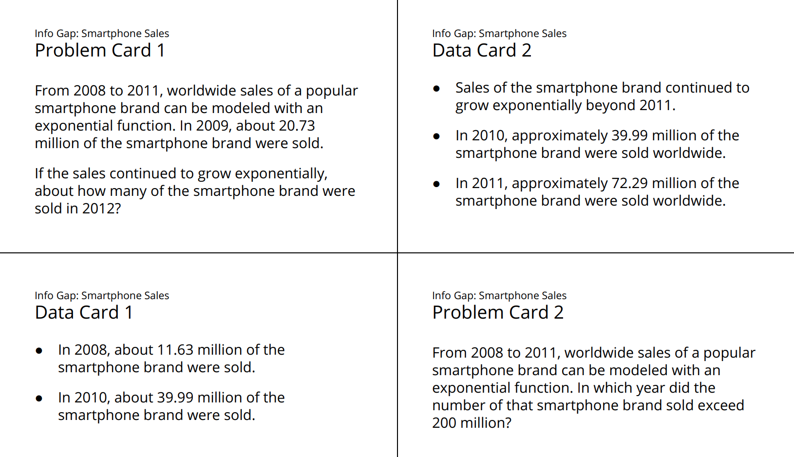 Info gap cards.