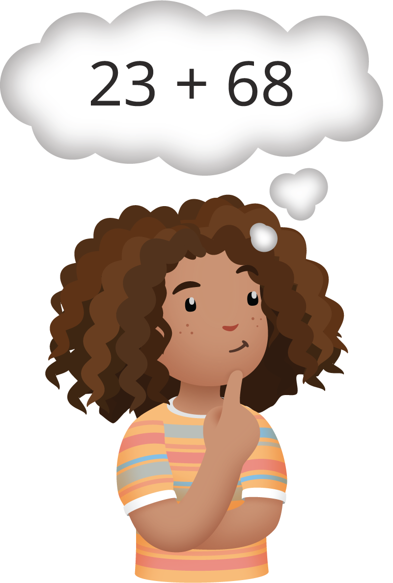 Girl with thought cloud, 23 plus 68.