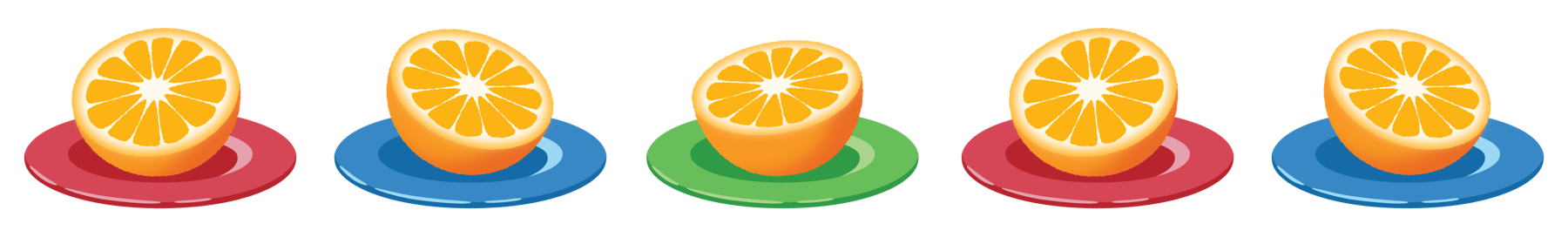 5 plates with one half orange on each plate