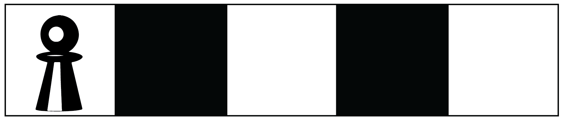 A game board with one row of alternating white and black squares.