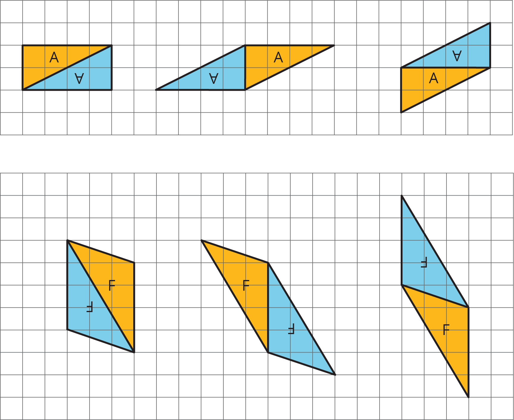 Six parallelograms composed from two identical triangles.