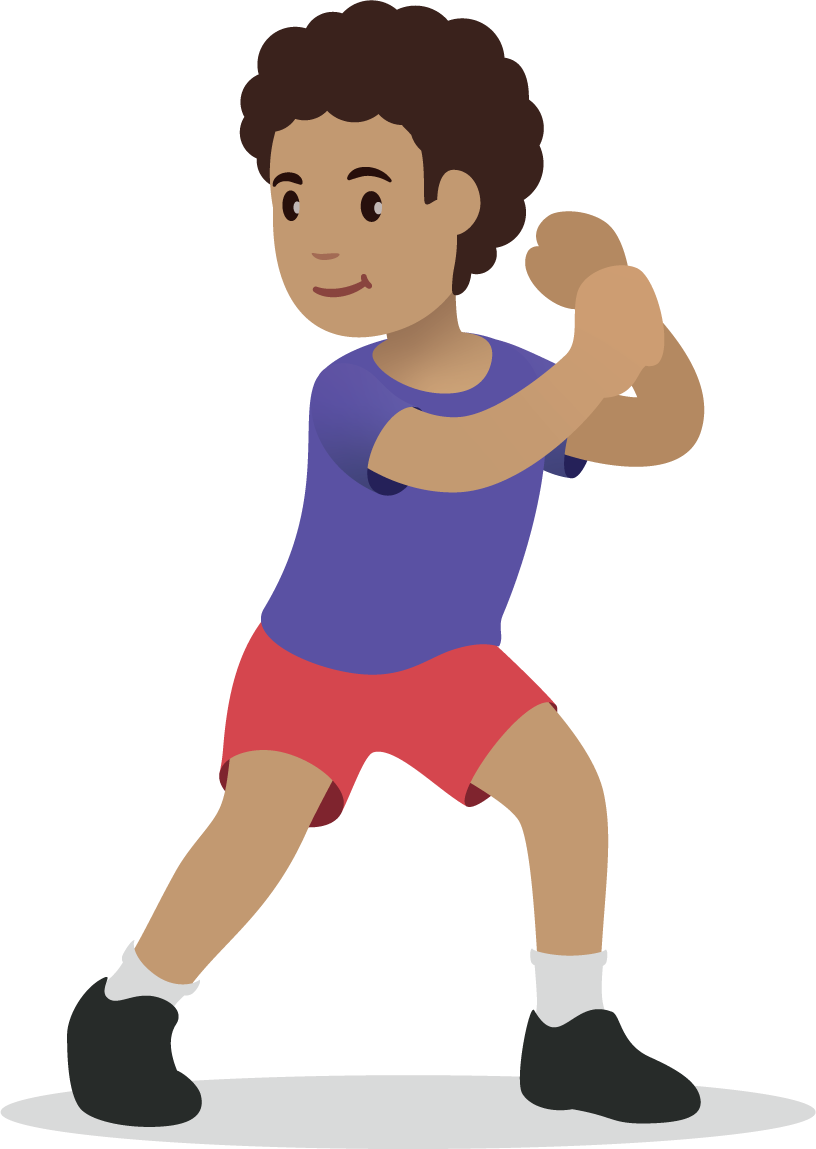 A student playing charades.