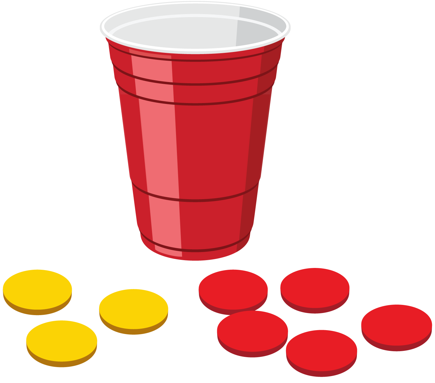 A cup and some two-color counters.