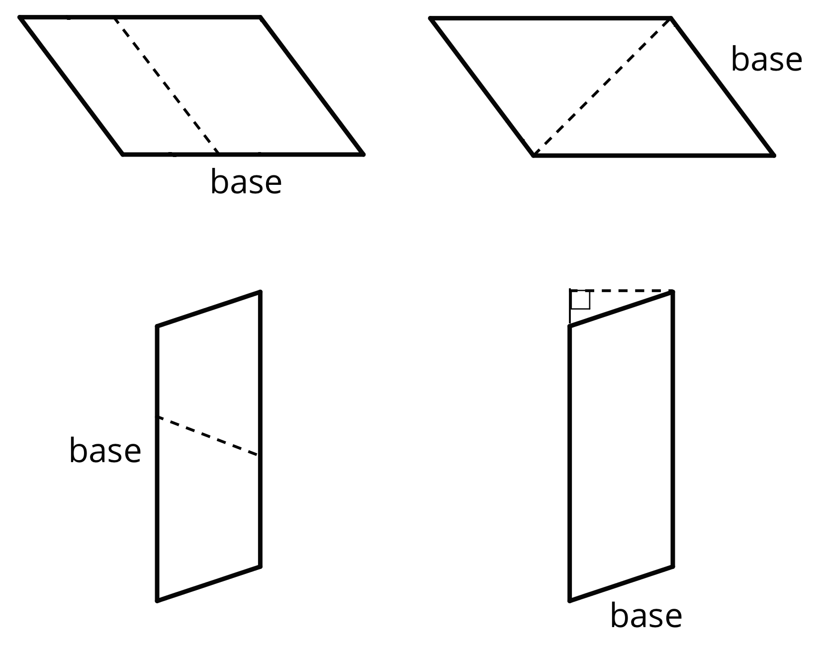4 parallelograms where heights are not perpendicular to bases
