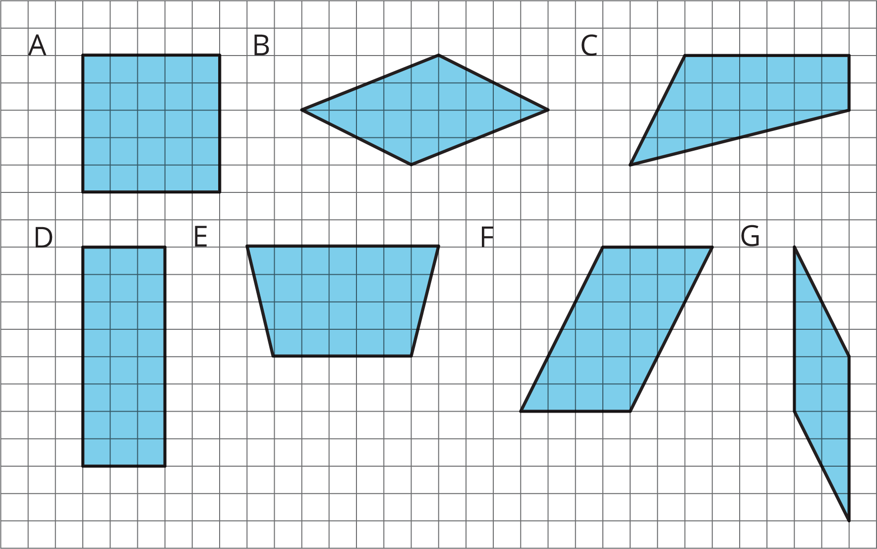 Seven quadrilaterals labeled A--G.