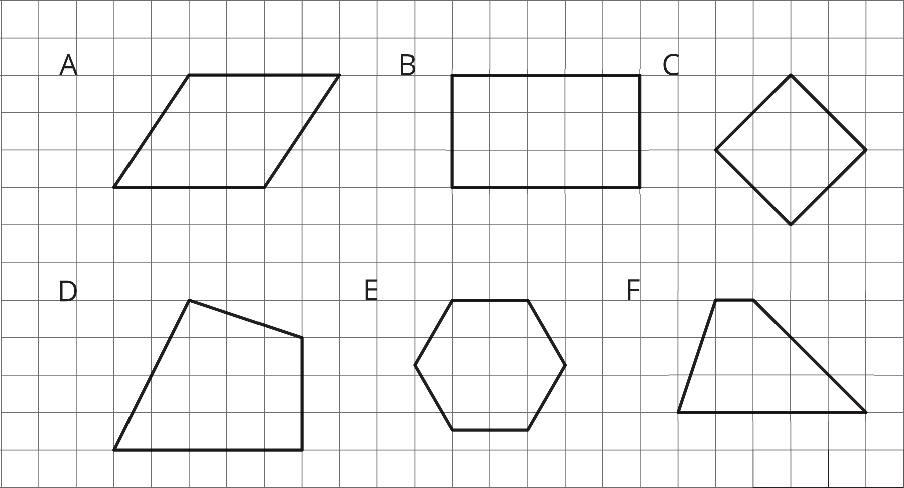 Six figures on a grid labeled A--F.
