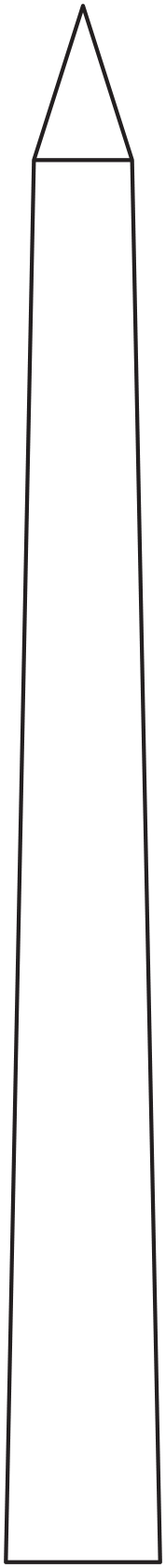 An outline of the Washington Monument with one trapezoidal side and one triangular face.