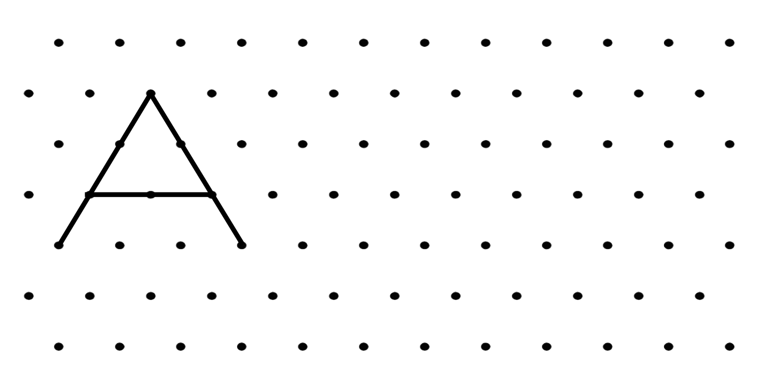 image of the letter A on dot paper created by 3 segments
