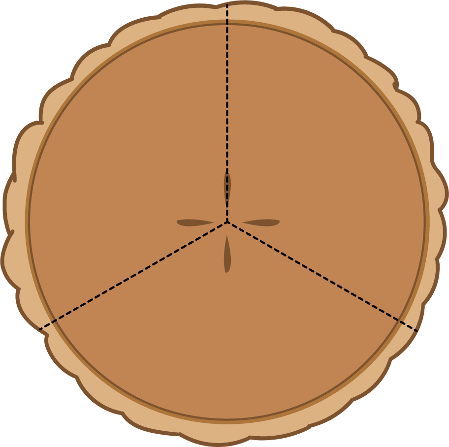 Pie cut into thirds.