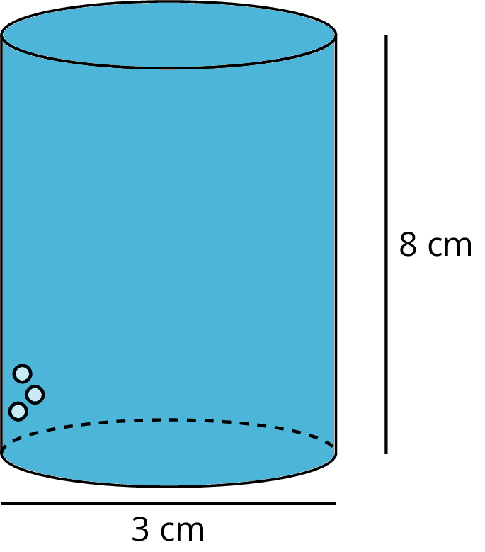 A right circular cylinder witha diameter of 3 centimeters and a height of 8 centimeters.