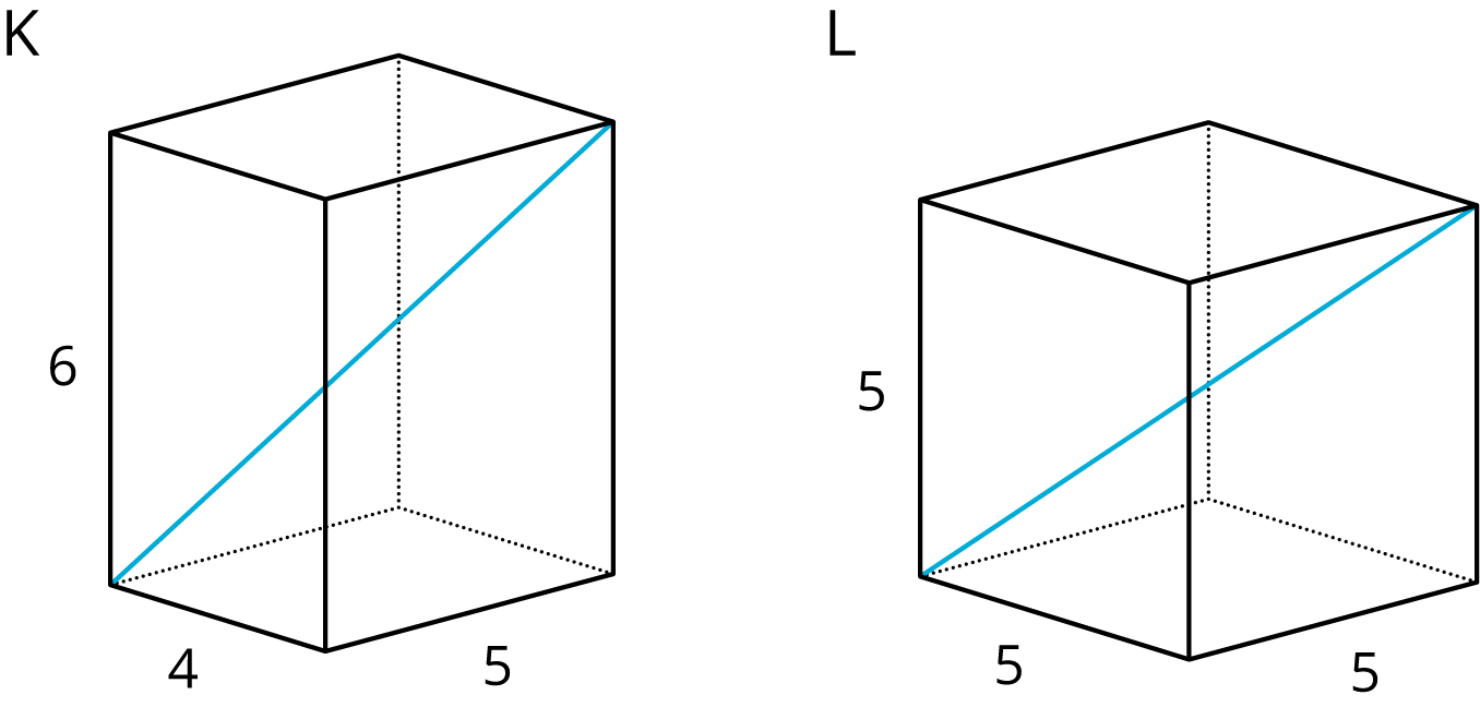 A rectangular prism labeled “K” and a cube labeled “L” are indicated.