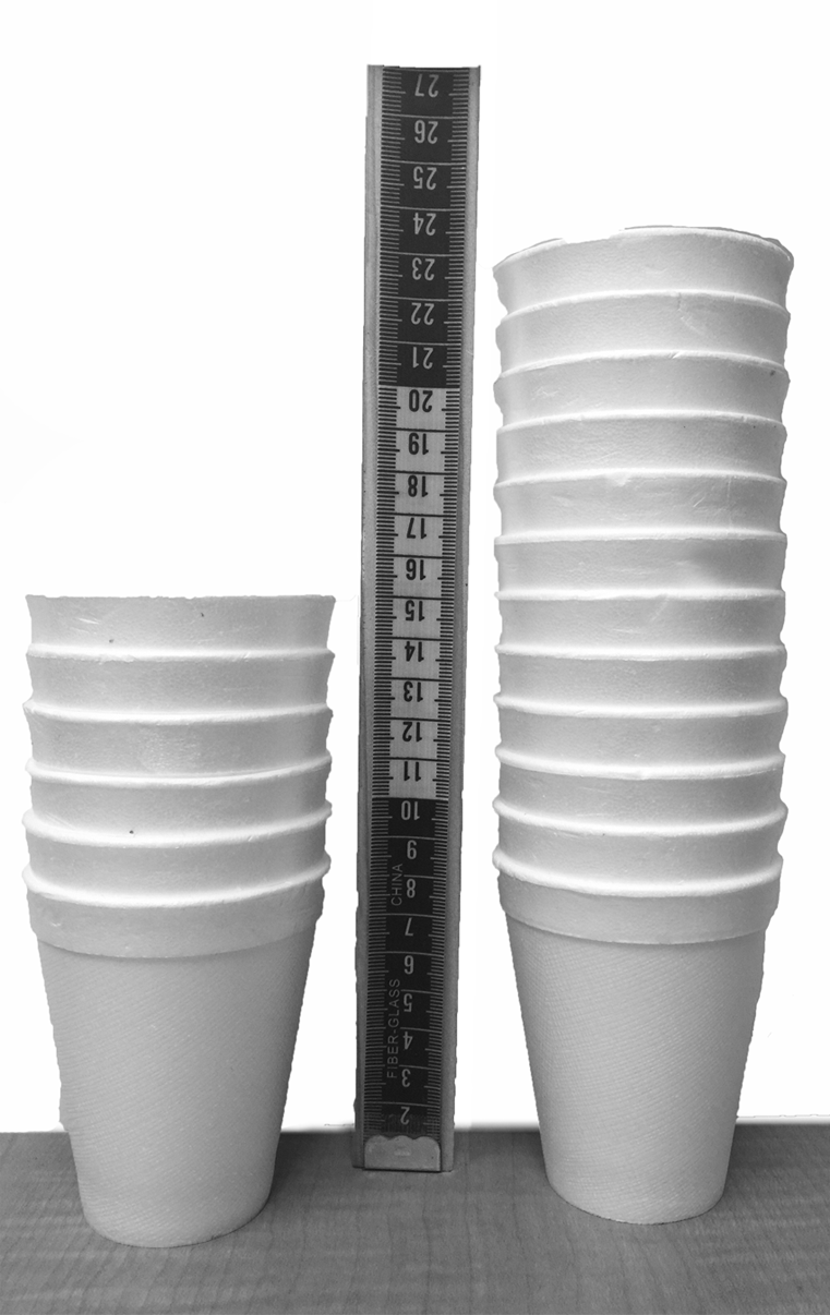 6 styrafoam cups 15 centimeters, 12 styrafoam cups 23 centimeters