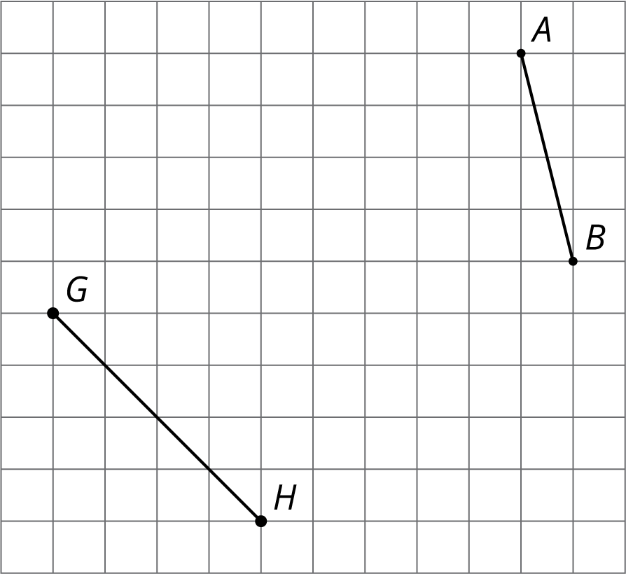 Linesegments AB and GH on grid. AB = square root 17, GH = square root 32.