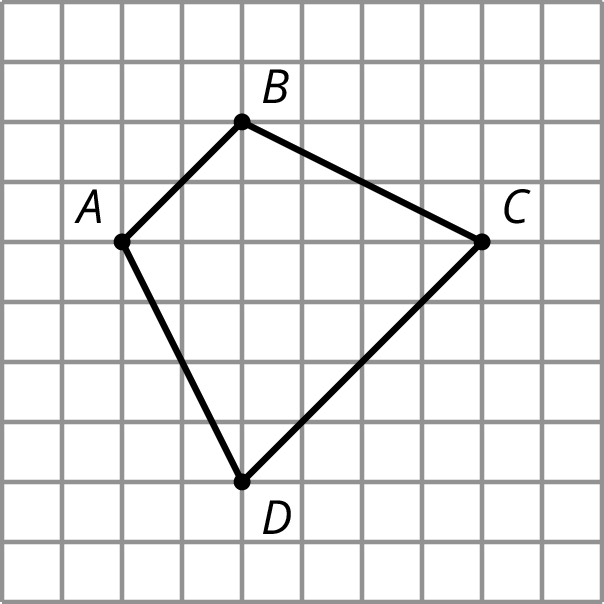 Quadrilateral ABCD is on a grid.