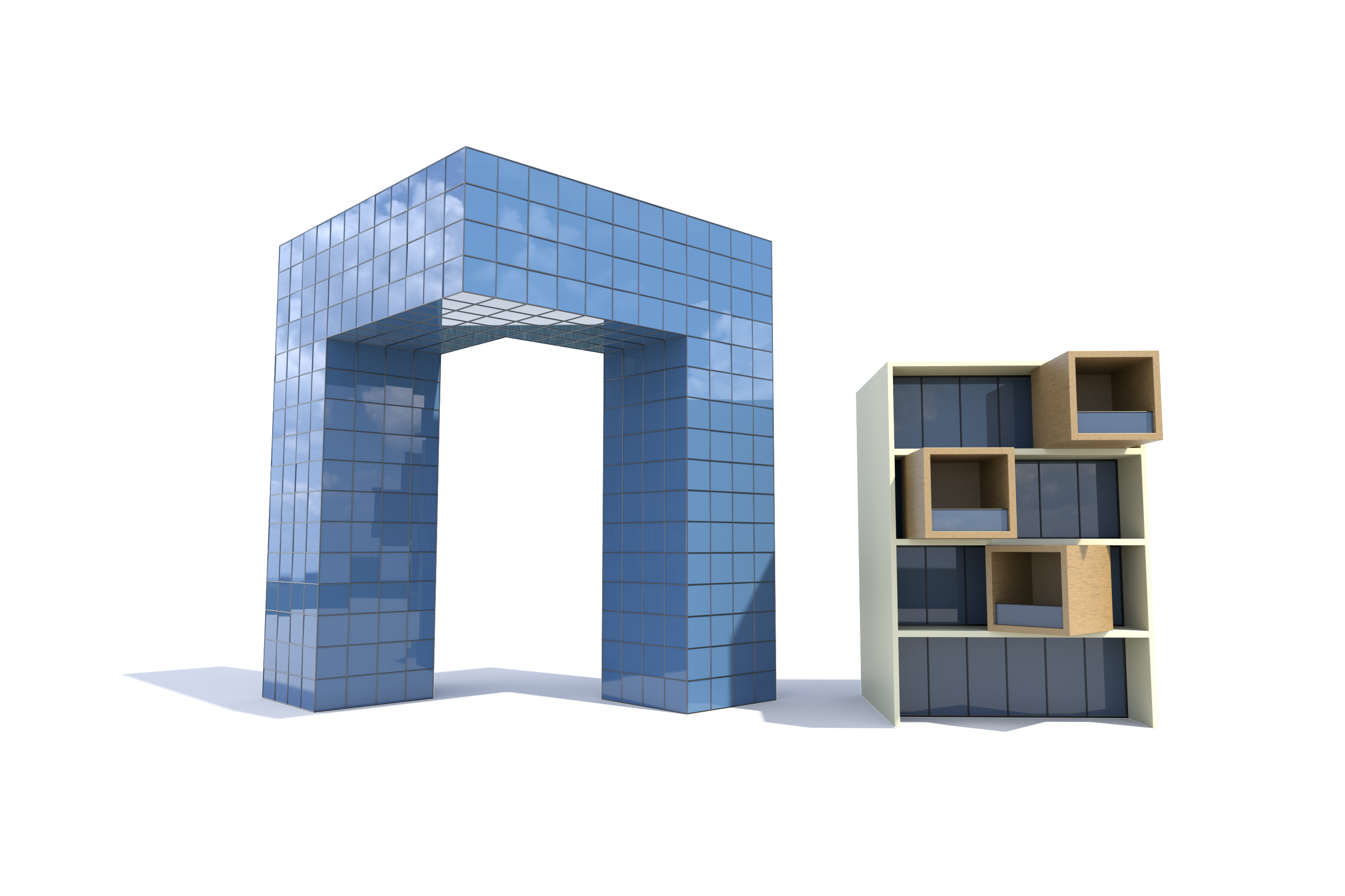 Arched entryway and a bookshelf.