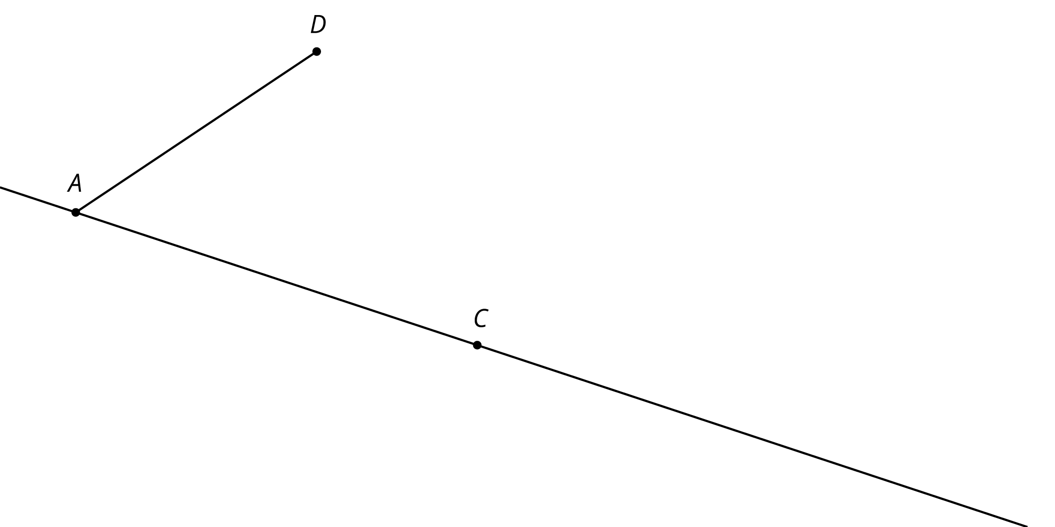 A line with points A and C on the line and a segment A D where D is not on the line