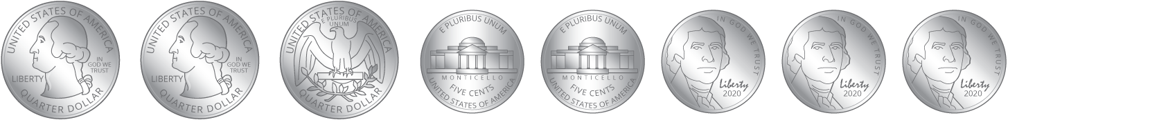 Coins. 3 quarters. 5 nickels.