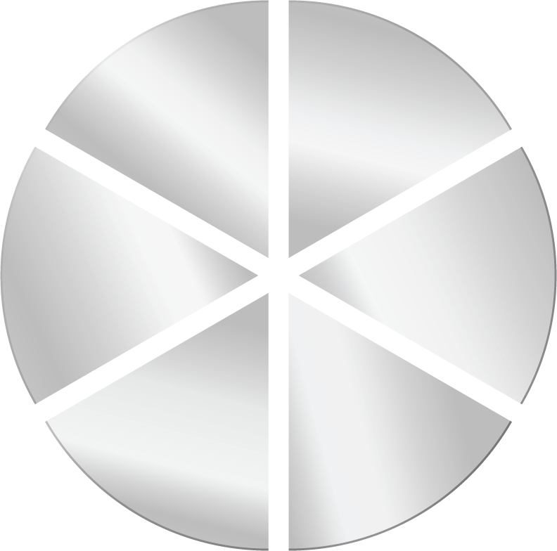 A circular mirror cut into 6 congruent slices.