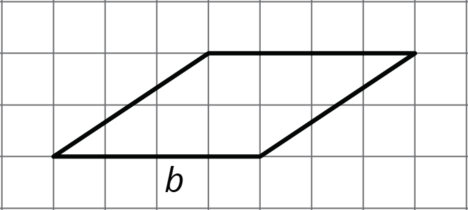 parallelogram on a grid. base = 4 units, distance from bottom side to top side = 2 units. Left and right sides are slanted.
