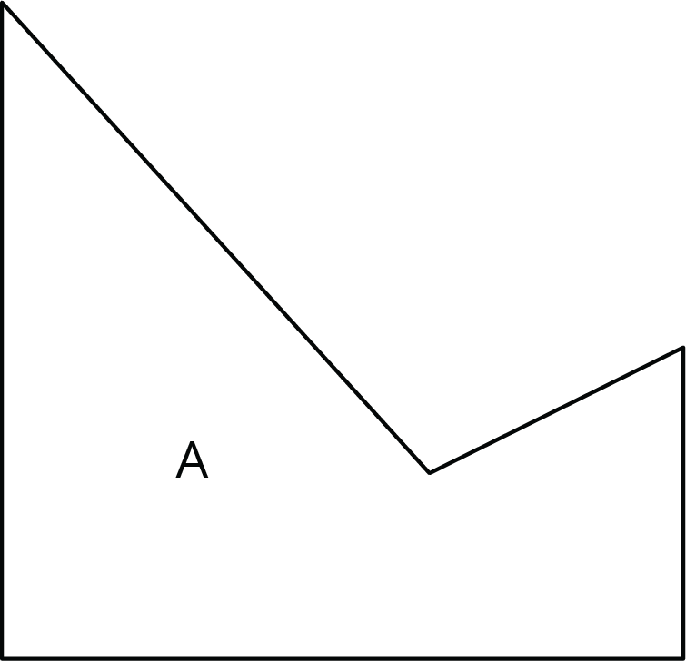 Figure A, left, bottom, and right sides at right angles, left side taller than right side. A V shape connects the top left to the top right.