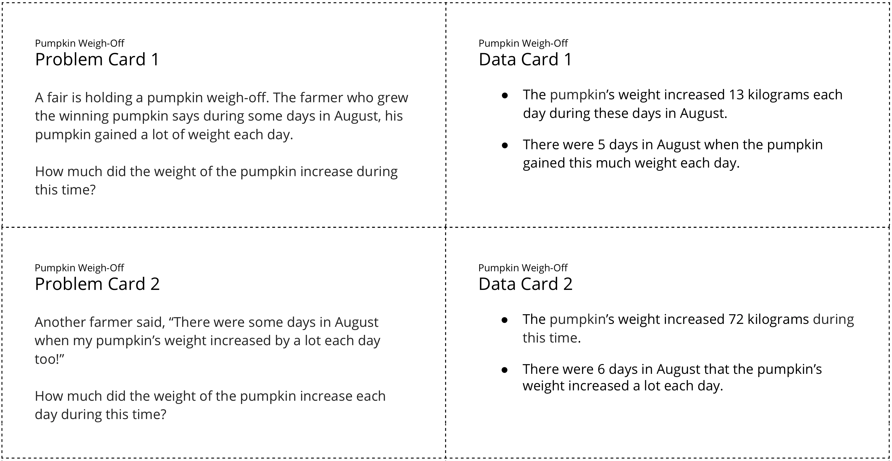 Gap activity. Problem and data cards