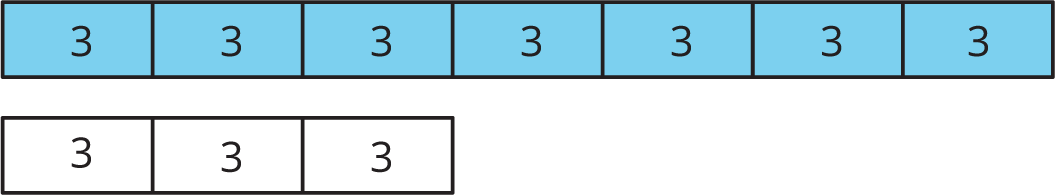 A tape diagram showing 7 parts and 3 parts.