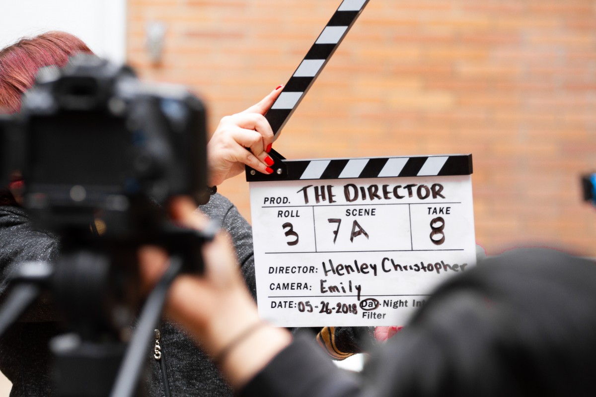 A production board during movie filming