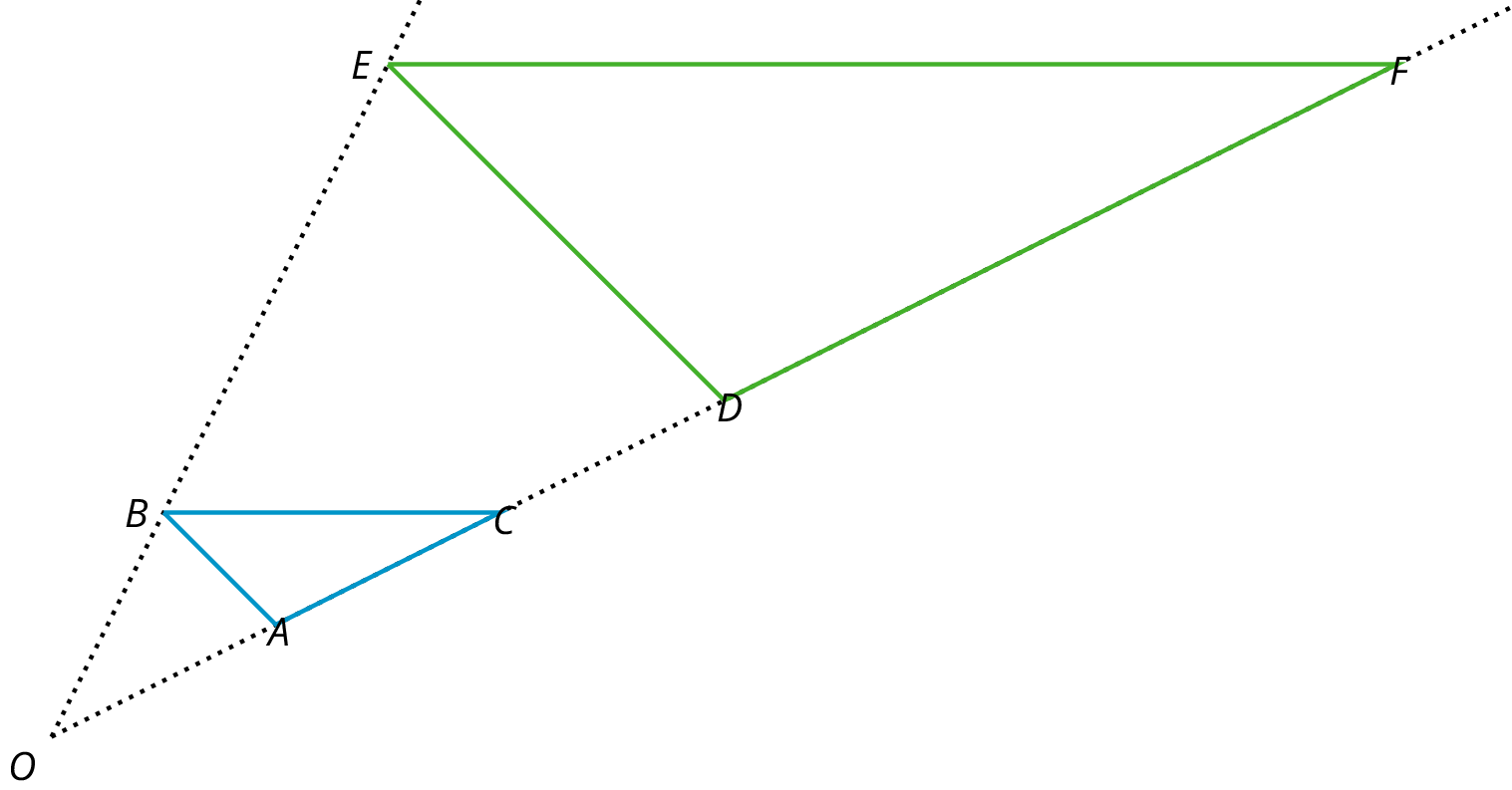 2 triangles. Triangle DEF is a dilation of triangle ABC.