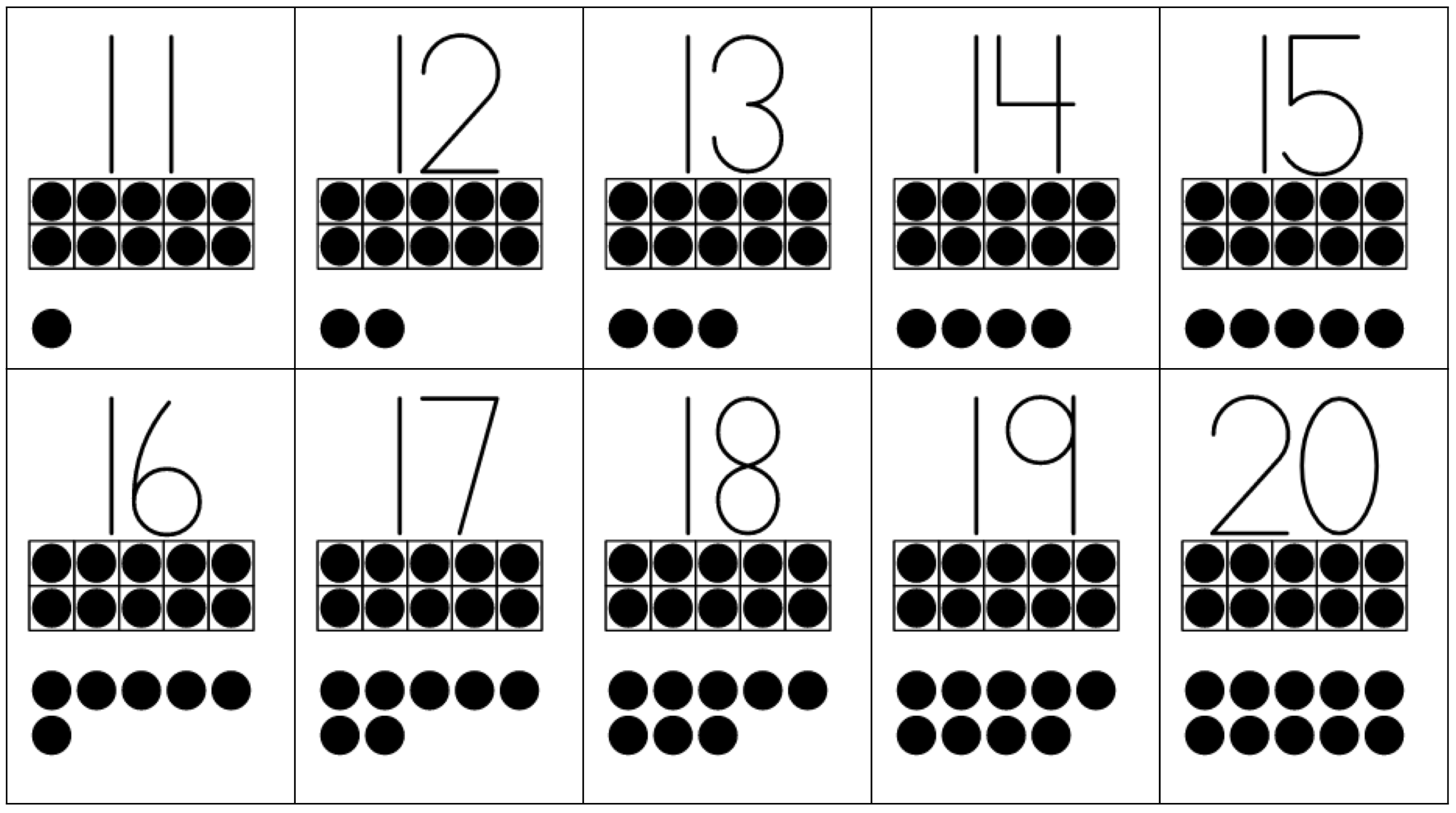 reference sheet 11-20. dots in ten frames.