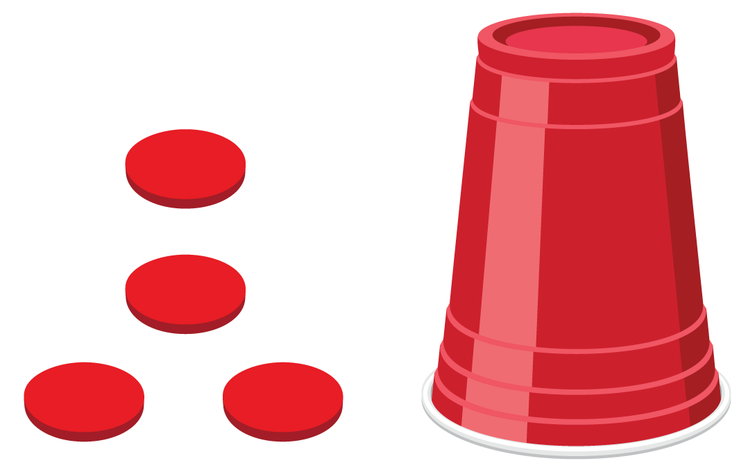 4 counters. Cup upside down.