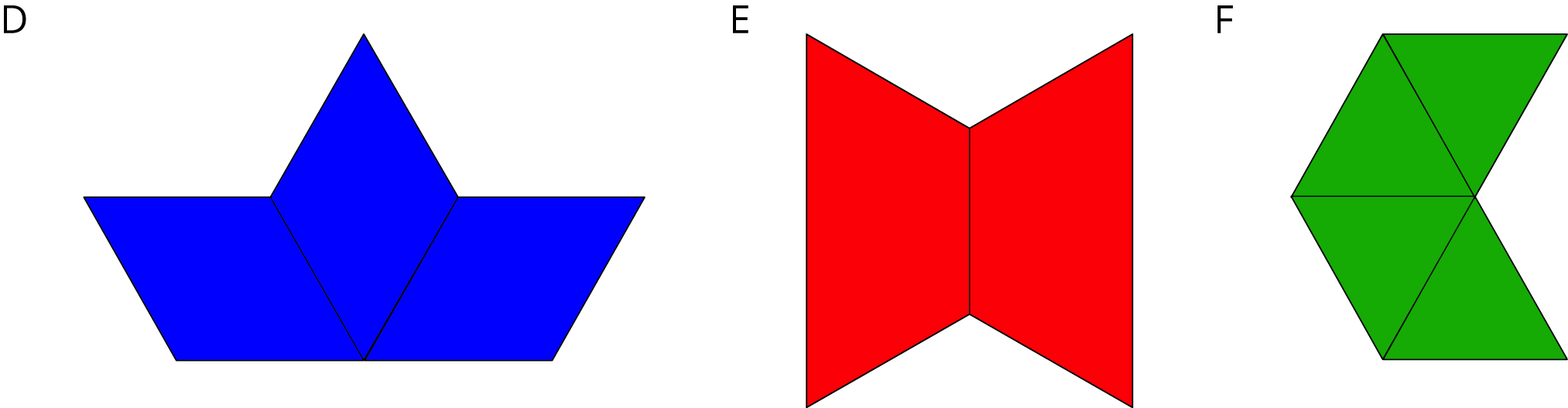 3 shapes composed of pattern blocks.