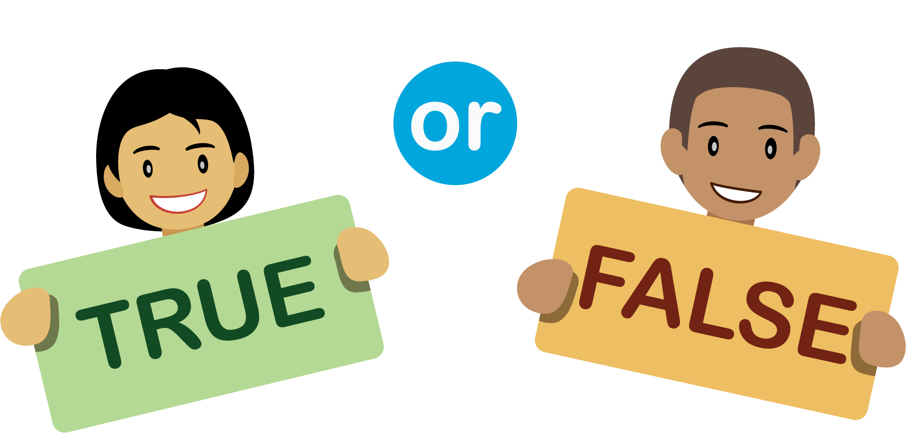 Students with true and false signs.