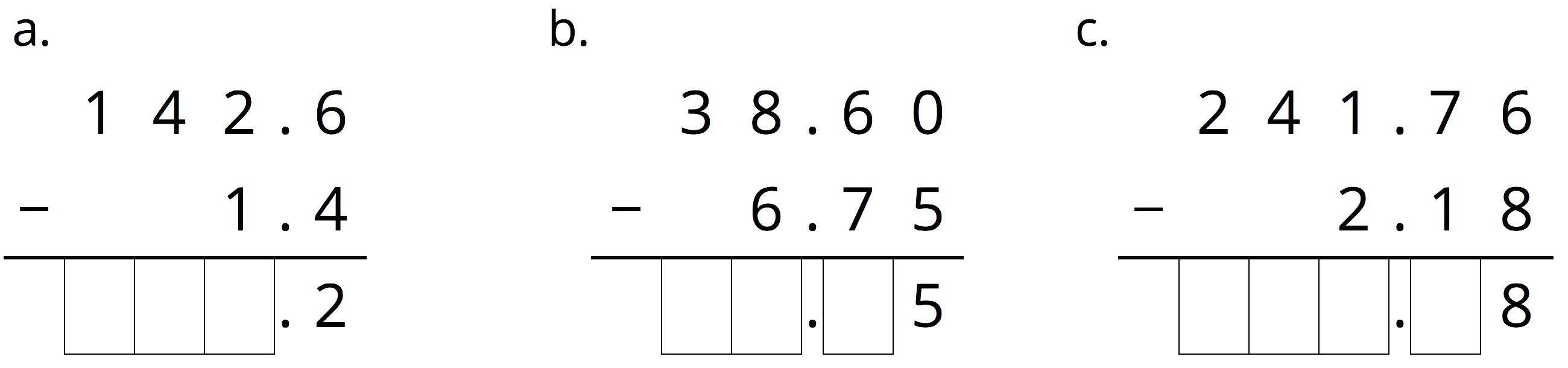 3 decimal subtraction problems.
