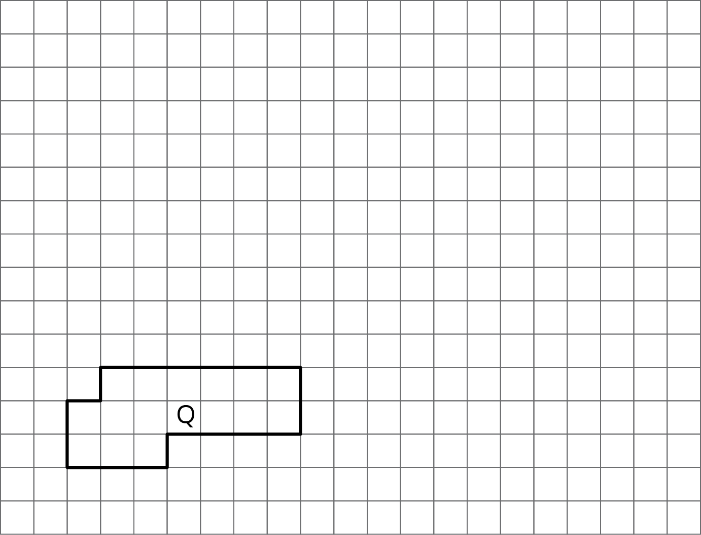 A polygon aligned to a square grid is labeled Q