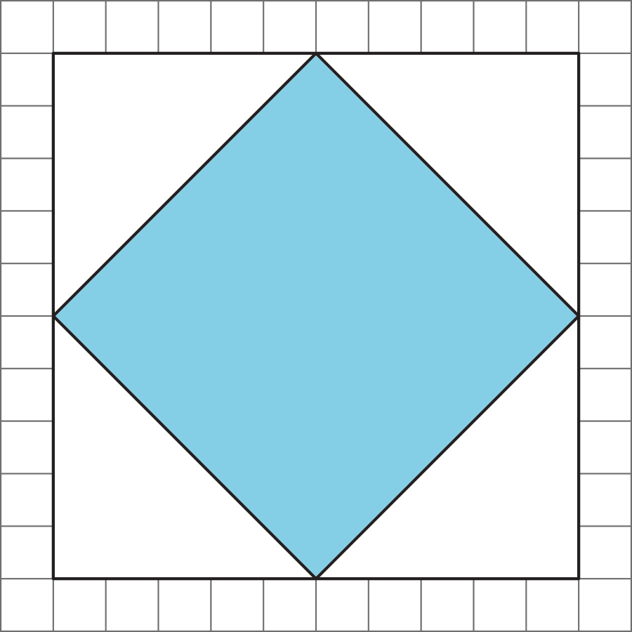 Tilted square inside of a square forming right triangles in each corner with both leg lengths = 5 units