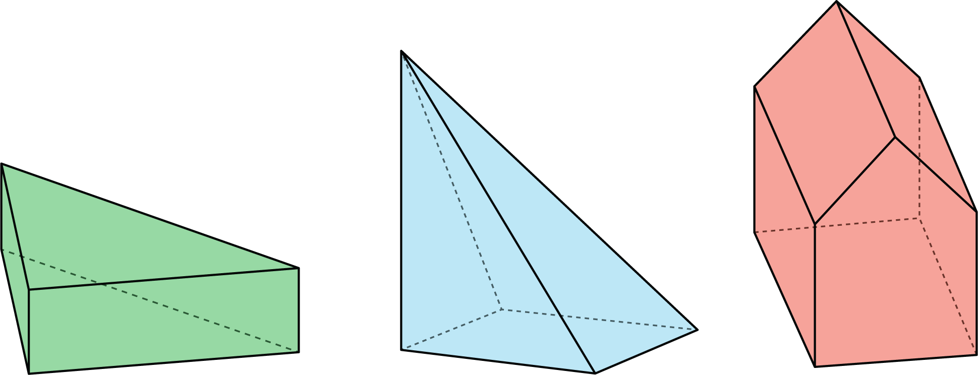 Three 3 dimensional shapes. Please ask for additional assistance.