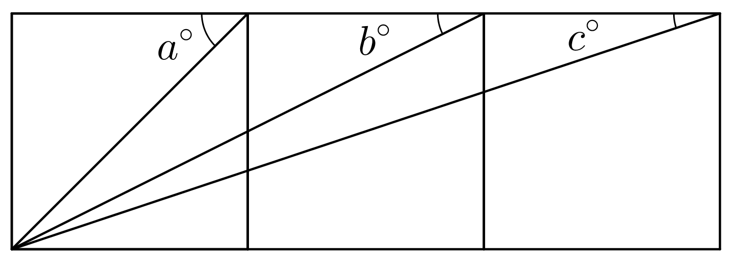 The diagram contains 3 squares. Segments connect the bottom left corner of the diagram to the top right corners the squares. Please ask for additional assistance.