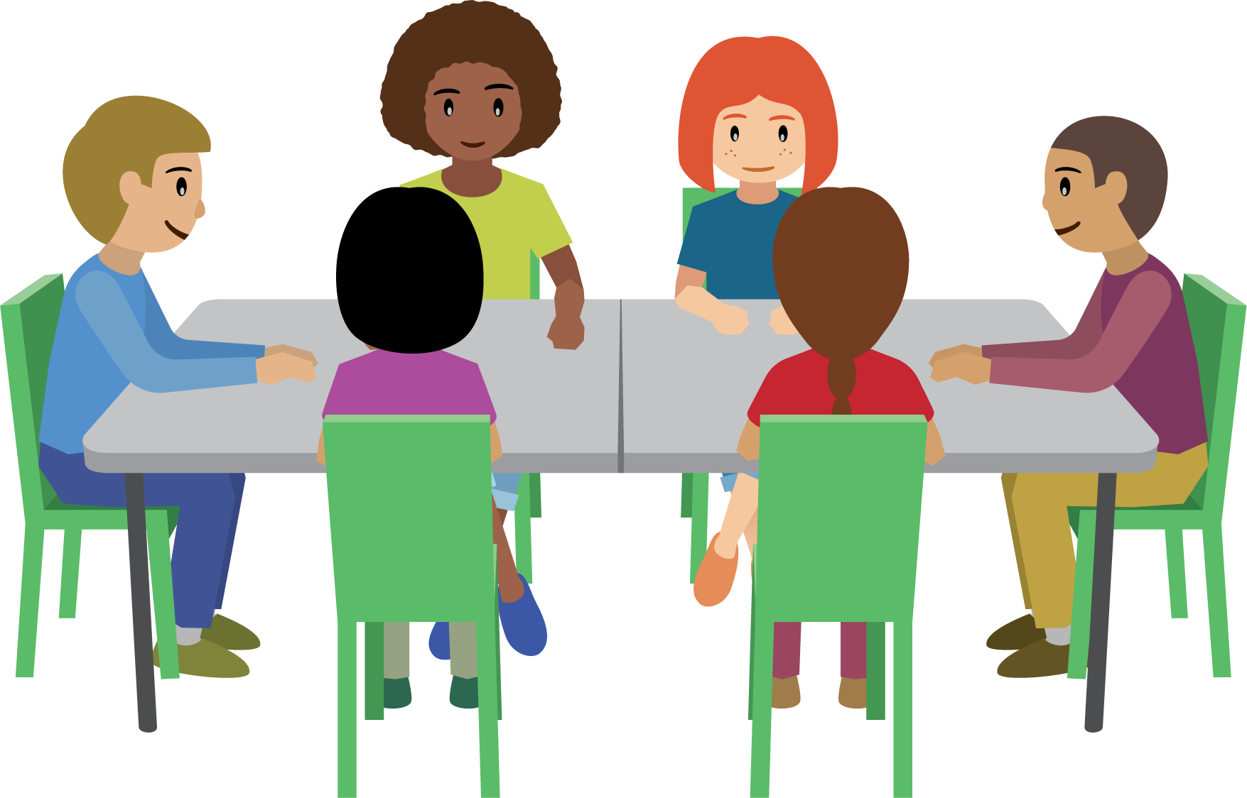 students sitting at a table.