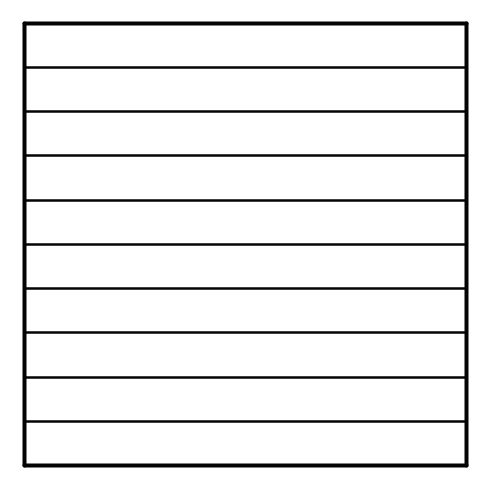 A square divided horizontally into 10 equal rectangles.