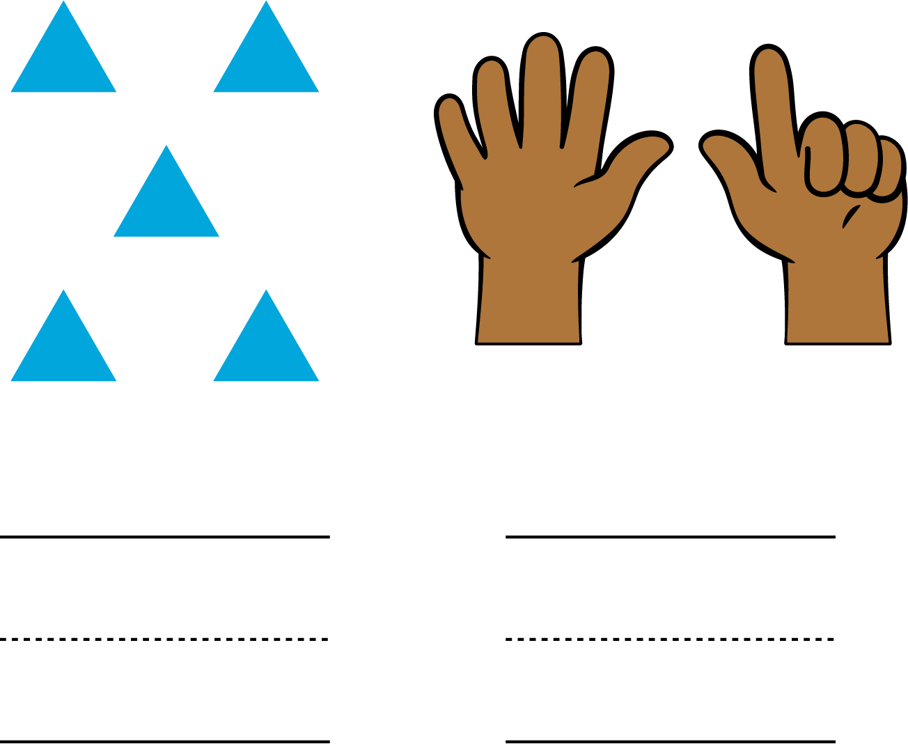 Blue triangles. Fingers showing a number.