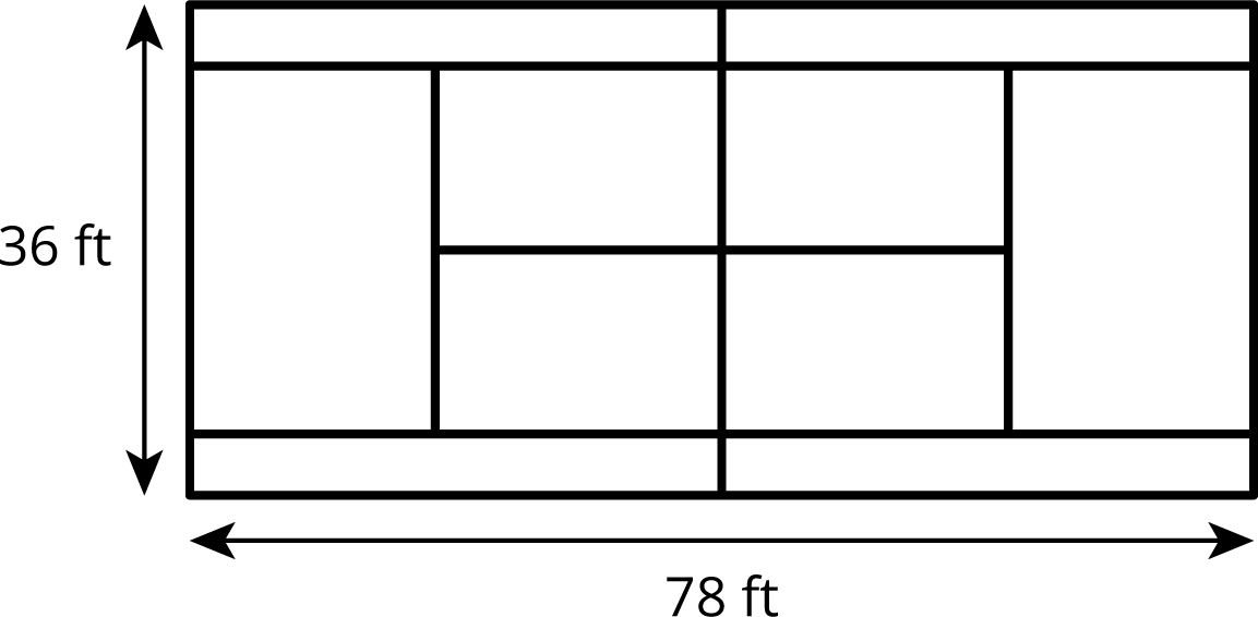 Tennis court. Width 78 feet, height 36 feet.