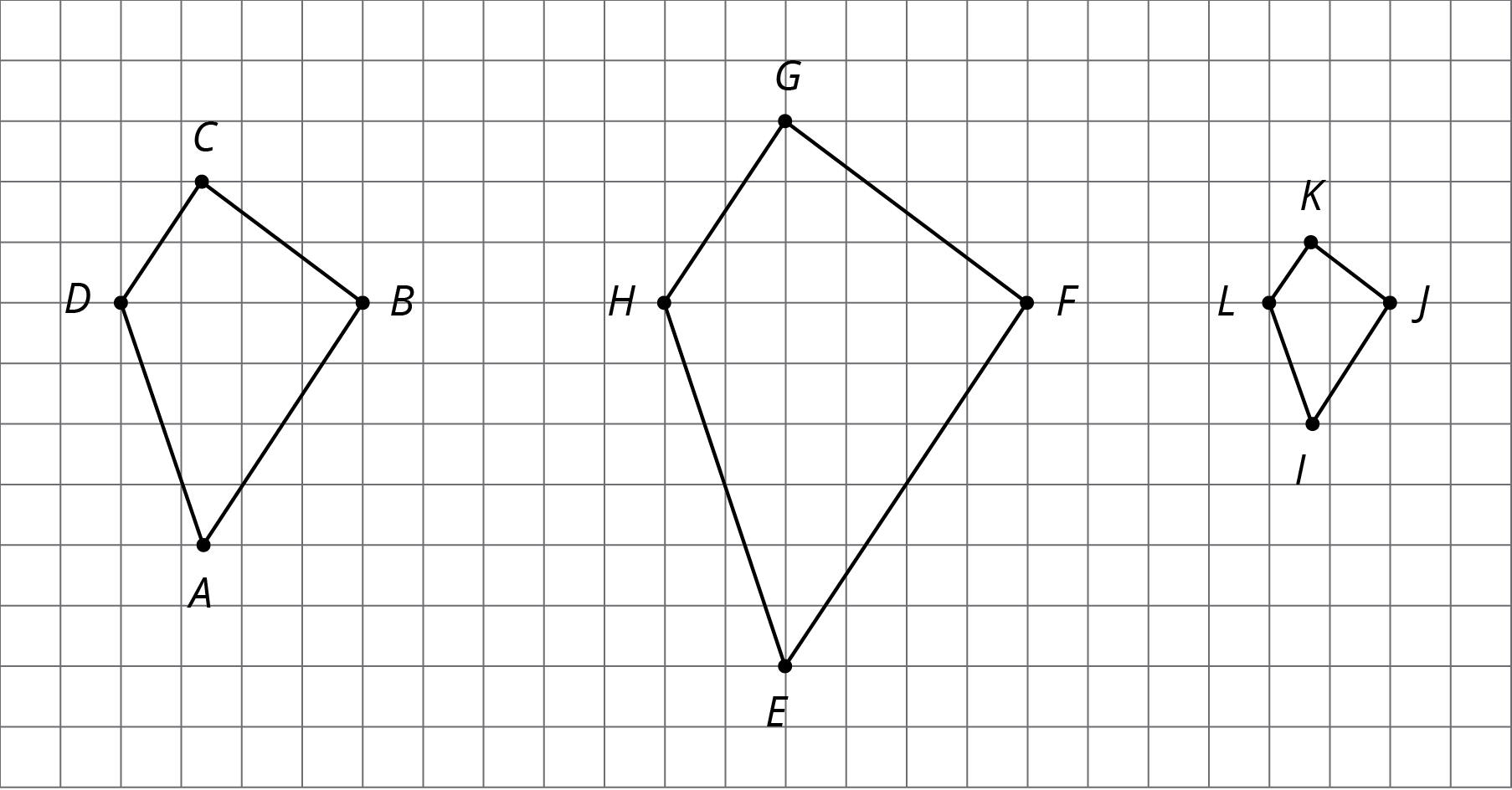 Polygon A, B, C, D. Polygon E, F, G, H. Polygon I, J, K, L.