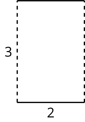 Rectangle, horizontal lines solid, length, 2, vertical lines dashed, length, 3.
