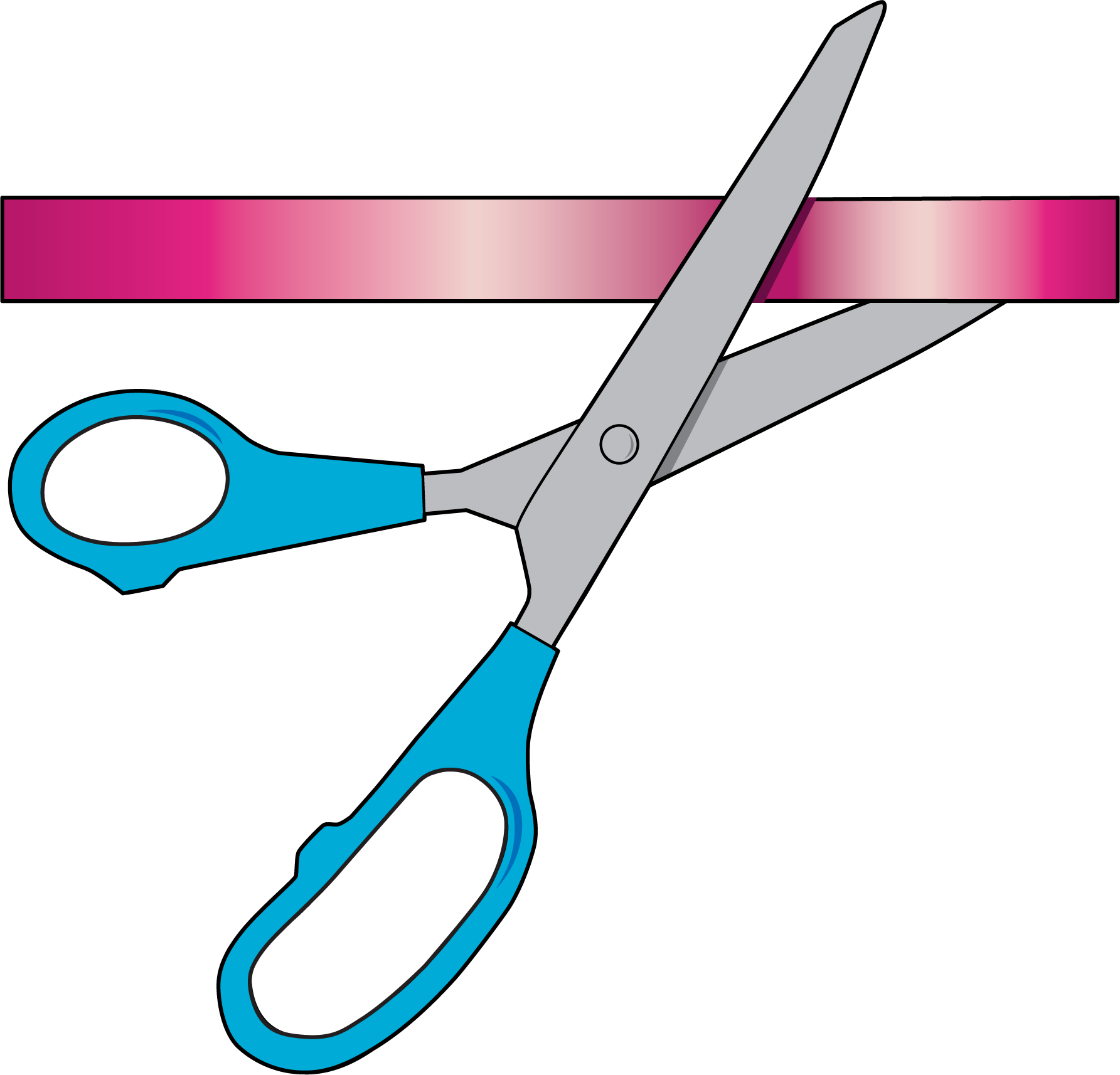 Scissors cutting ribbon.