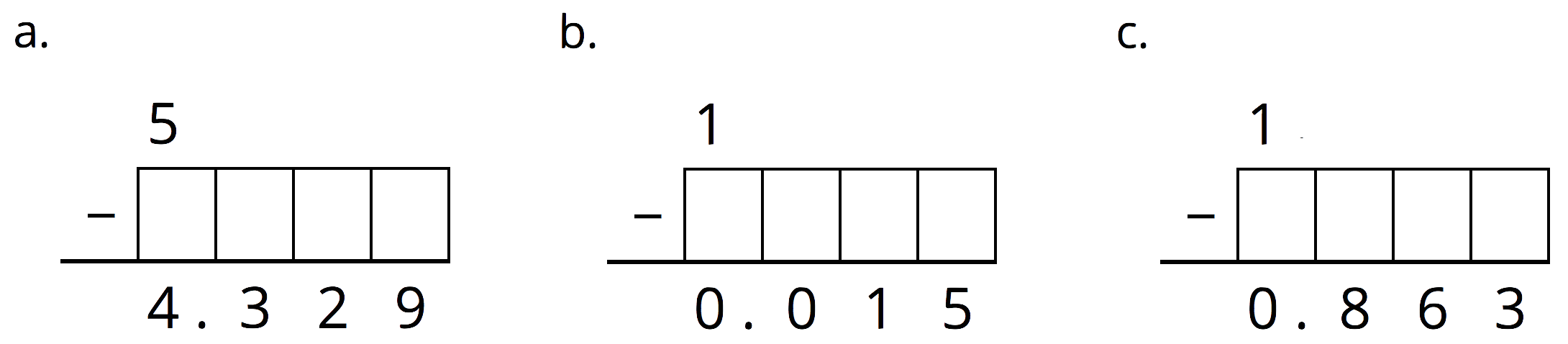 3 fill in the blank subtraction problems.