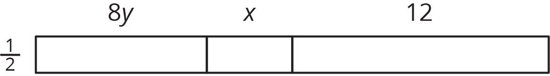 Area diagram, 1 row, 3 columns. Beside the row, 1 over 2. Above the columns, 8 y, x , 12.