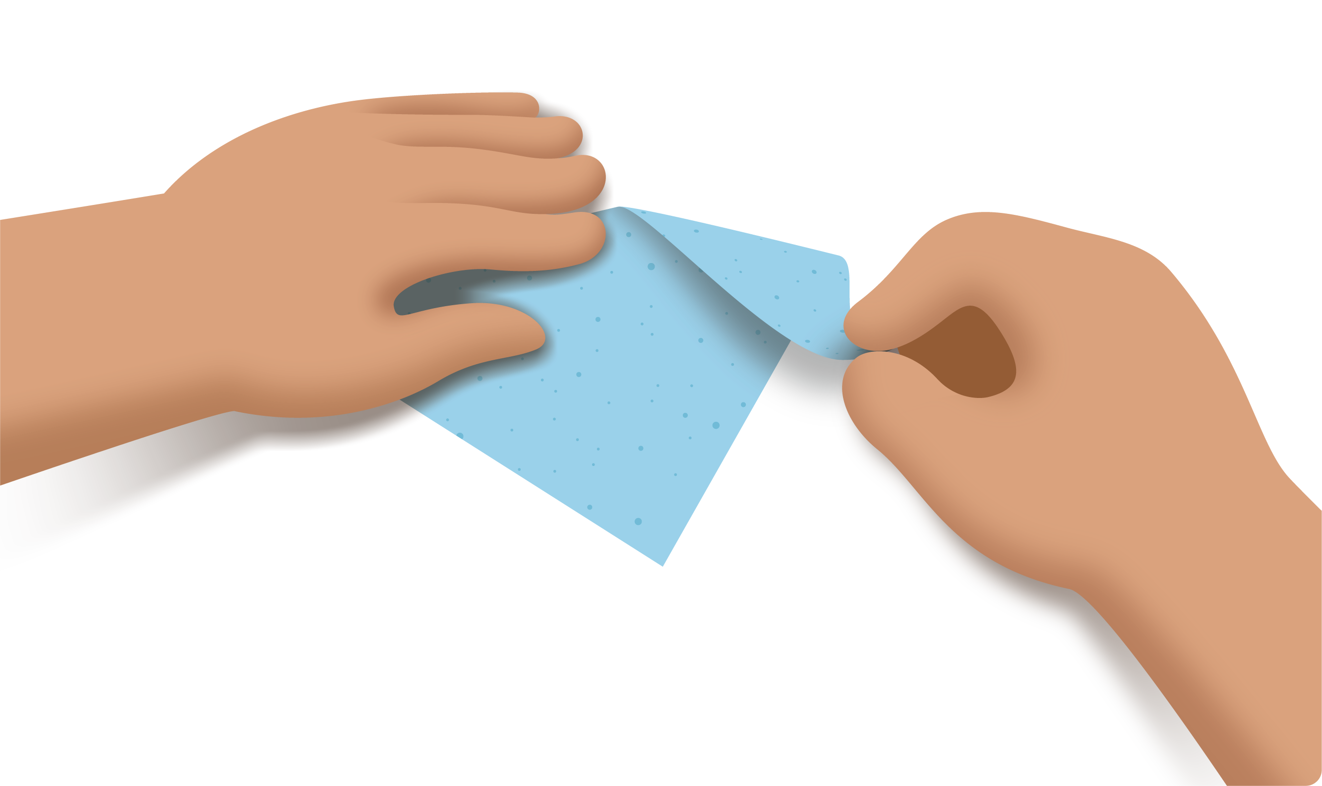 2 hands folding a small piece of paper.