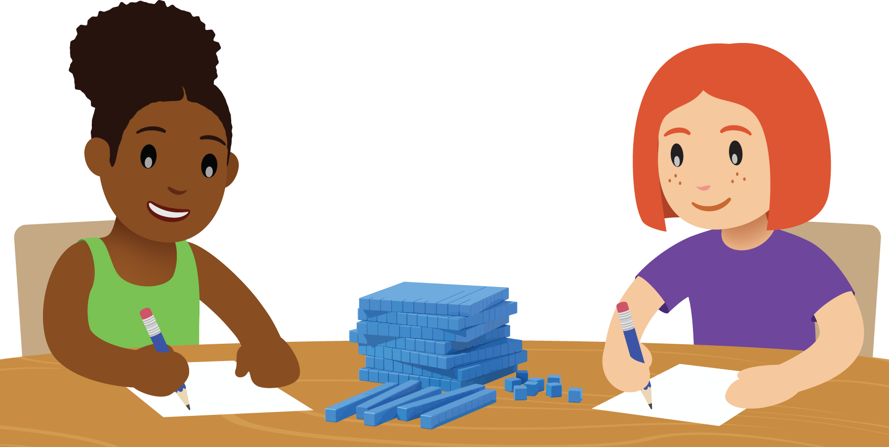 Students drawing base ten diagrams.